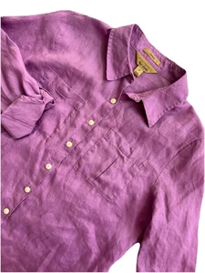Investments Gold Label Sz 14 100 % Linen Blouse Shirt w Tab Sleeves Purple - Picture 1 of 9