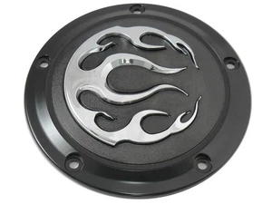 V-Twin 42-0467 Black & Chrome Flame Fire Derby Cover for Harley Twin Cam - Picture 1 of 1