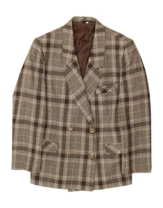 VINTAGE Womens Double Breasted Blazer Jacket IT 42 Medium Grey Check Wool BC16 - Picture 1 of 4