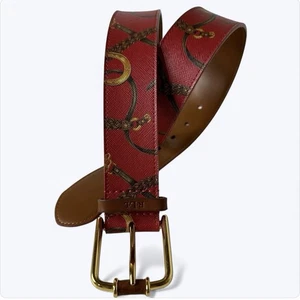 Ralph Lauren LRL Belt Red Bit & Bridle Print Faux Leather Sz S Equestrian Prep - Picture 1 of 17