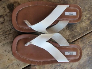 NEW Marks & Spencer Women's Leather Ivory Toe Post Wedge Sandals Size 8 - Picture 1 of 6