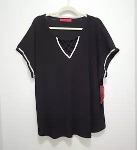 Camicetta New Love Scarlett nera orlo strass 3X donna scollo a V elegante - Foto 1 di 9