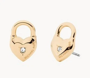 Michael Kors Heart Padlock Lock Stud Earrings Crystal Gold-Tone NWT MKJ7422710 - Picture 1 of 4