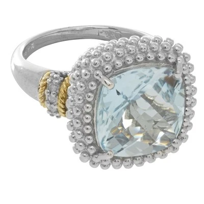 Diamond Blue Topaz Ring Phillip Gavriel Designer 18k Gold Silver Popcorn Design - Image 1 of 4
