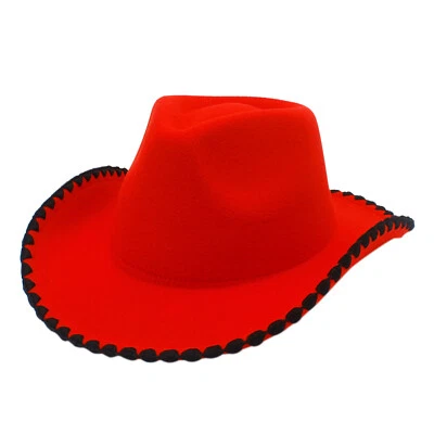 Wool Felt Fedora Western Hat Cowboy Cowgirl Wide Brim Hats for Men Women - Image 1 of 4