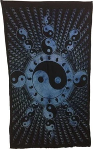 Tapiz de algodón indio Yin Yang Tie Dye en negro (135 x 220 cm) - Imagen 1 de 1