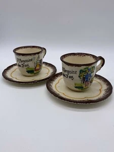 Set of Two St. Honorine Du Fay Hand Painted in France Espresso Cups and Saucers - Picture 1 of 7