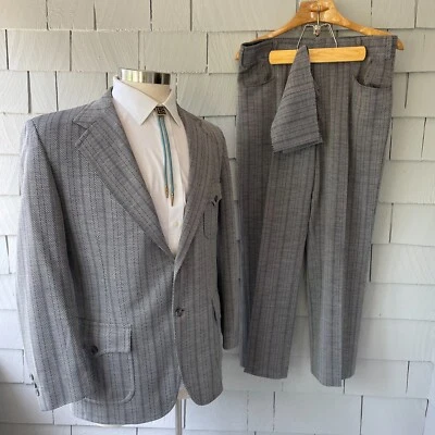 70s Vintage Sears Herringbone 2pc 2 Button Men's Suit with Western Detail Siz 46 - Image 1 of 4