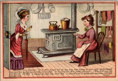 Tarjeta comercial Victorian The Diamond Dyes J R Pratt & Co Mayville NY estufa cocina Foto 1 de 2