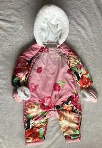 Ted Baker Baby Girl Pink Floral Bird Snow Pram Suit Jacket Coat Winter 9-12 M - Picture 1 of 12