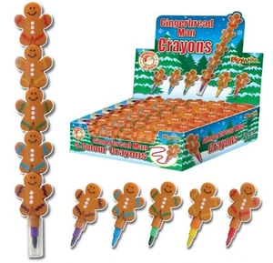 12 x Gingerbread Man 5 Colour Stacking Swop Point Crayon Christmas Stocking Gift - Picture 1 of 1