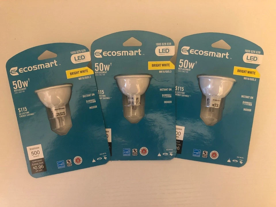 3 pack Ecosmart 50W Equivalent Bright White (3000K) MR16 LED Flood DIMMABLE 500 - Image 1 of 2