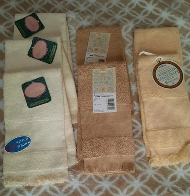 Charles Craft Crosstitch Towels 14 Ct. Lot Of 7. Yellow,  Ecru , Tan - Image 1 of 3
