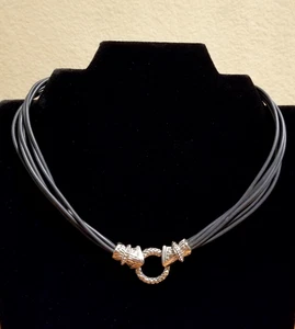 *New Silver Tone Bold Chunky 6 Strands Rubber Cord Necklace** - Picture 1 of 6