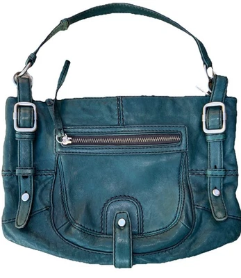 Fossil Fifty Four Green Leather Shoulder Bag 10x13x1.5” Y2K Fall Autumn Designer - Image 1 of 4