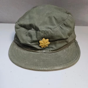 Vintage US Army Field Cap Olive Green Hat With Major Leaf Insignia Gaylord FLAWS - Picture 1 of 8