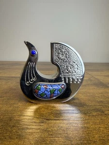 Vintage Joaquin Taller Tinta Modernist Silver Bird Figure Mosaic Wings Ecuador - Picture 1 of 4