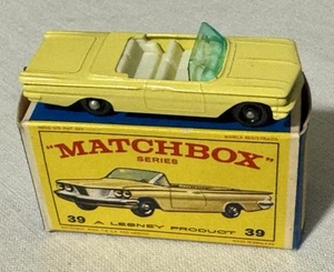 1962 Lesney Matchbox No. 39 Yellow Pontiac Convertible Original Complete E3 Box - Picture 1 of 24