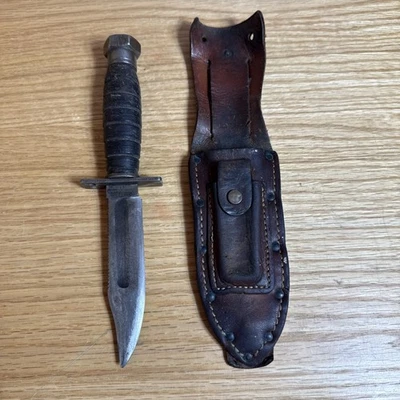 Cuchillo de supervivencia Camillus NY con funda de cuero hoja fija militar EE. UU. Foto 1 de 4