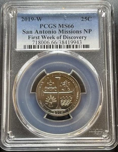 2019 W San Antonio Missions NP 25c PCGS MS66 First Week of Discovery #38419943 - Imagen 1 de 21