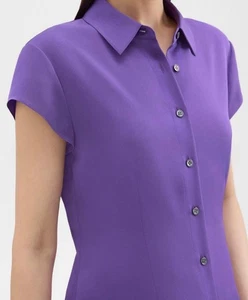 Theory Silk Cap Sleeve Shirt in silk georgette bright peony, Size L, MSRP: 275$ - Picture 1 of 4