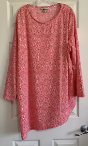 Top tunica Coolibar donna 2X corallo bianco manica lunga orlo asimmetrico UPF 50 - Foto 1 di 10