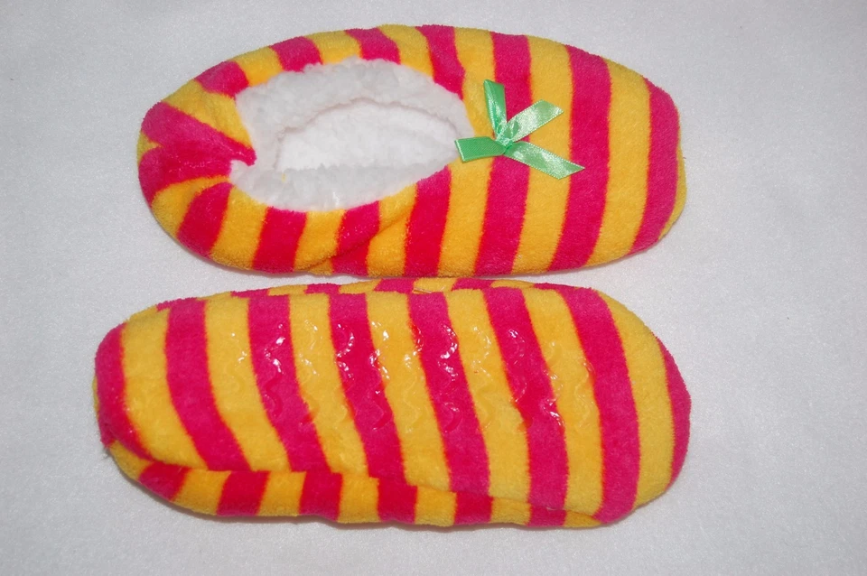 MUJERES Zapatillas ROSA AMARILLO RAYA Súper Suaves M 7-8 SHERPA Pinzas Acogedoras Foto 1 de 1
