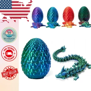 3D Printed Dragon in Egg Articulated Crystal Dragon Home Office Decor Fidget Toy - Picture 1 of 21
