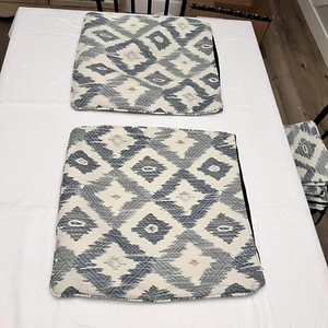 Pair Of 20”x20” Pillow Cover Ikat Blue, Cream, Aqua Throw Pillow Cover. - Picture 1 of 4
