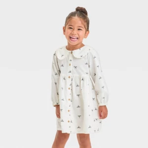 Cat & Jack Toddler Girls' Long Sleeve Bow Printed Dress - Cream 3T NWT - Picture 1 of 2