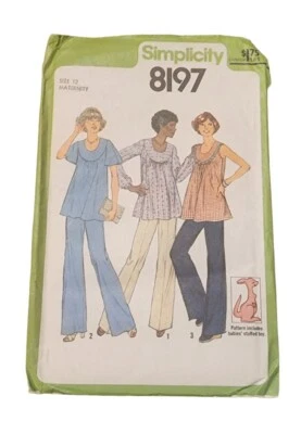 Simplicity 8197 Size 12 Maternity Top, Pants & Stuffed Toy Cut 1977 Pattern - Image 1 of 3