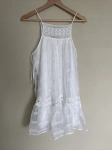 New Zara womens Lace Crochet Trim Mini Dress White Doll M - Picture 1 of 6
