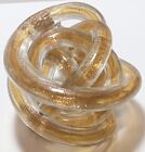 Amber Orange Gold Flake Art Clear Glass Glitter Twist Infinity Knot Paperweight