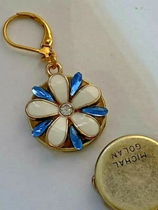 24k Gold Plated Flower Earring Blue Crystal White Enamel Handmade American Made - Picture 1 of 3