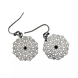 Orecchini Ornati Filigrana Fiocco di Neve Tono Argento Pendente Goccia Costume Gancio (22mm) - Foto 1 di 2