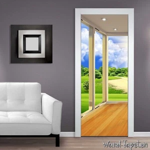 Türtapeten Selbstklebende Wandbild Tür Poster 3D Balkonfenster Grasland 1404 - Picture 1 of 2