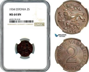 AI432, Estonia, 2 Senti 1934, NGC MS64BN - Picture 1 of 1