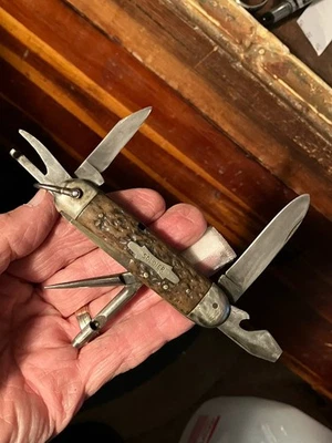 1921-23 OSTISO FINEDGE Solingen Germany “SOLDIER” Shield STAG 6-Bld Pocket Knife - Image 1 of 4