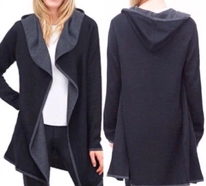 BNCI by Blanc Noir Hooded Black Open Jacket Wool Blend Cardigan Large - Picture 1 of 8