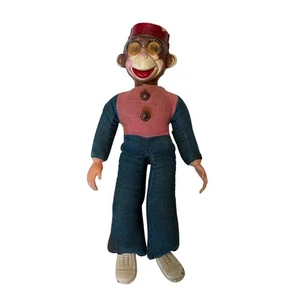 Vintage 1950s Celluloid Bellhop Monkey Doll Lenticular Eyes Carnival Prize 14” - Picture 1 of 13