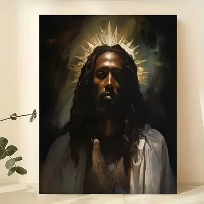 Arte de parede moderna em lona Jesus preto afro-americano DEUS 16x24 - Imagem 1 de 2