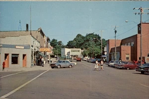 Canada Manitoulin Island,Little Current, Street, Drugs Sign,Old Cars Postcard - Picture 1 of 2