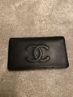 Authentic Chanel Black Leather Caviar Wallet Checkbook Holder Cc Logo Coin Purse