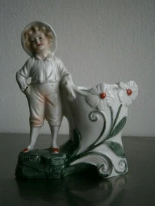 Figure Vase Porcelain Biscuit Enamel 1900 Decoration Child Flowers Naturalist - Picture 1 of 7