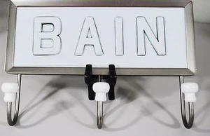 POTTERY BARN BAIN BATH BATHROOM WALL HANGING HOOKS 3 Satin Nickel White Ceramic - Picture 1 of 3