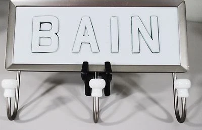 POTTERY BARN BAIN BATH BATHROOM WALL HANGING HOOKS 3 Satin Nickel White Ceramic - Image 1 of 3