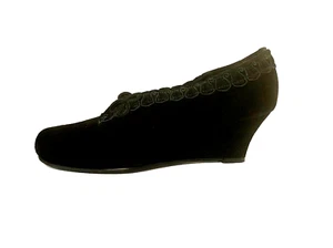 NEW $199 DANGO & JULIETTE BLACK LEATHER SUEDE WADGES SHOES 37 - Bild 1 von 4