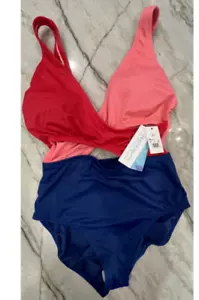 NWT NEW Miracle Brands Women's 1 Piece Swimsuit; V-neck/Red Size Large L - Picture 1 of 3