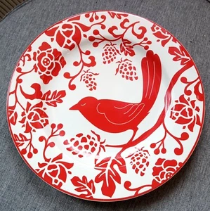 Pier One Red Bird Florals Berries on White - Salad Dessert Lunch Plate 8.25” EUC - Picture 1 of 6