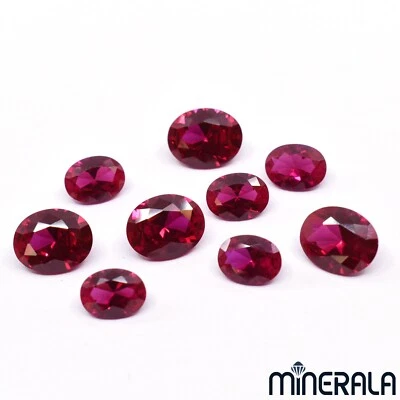 RED PINKISH RUBY CORUNDUM LAB CREATED OVAL FACETED GEMSTONE VARIOUS SIZE WP027B9 - Image 1 of 4